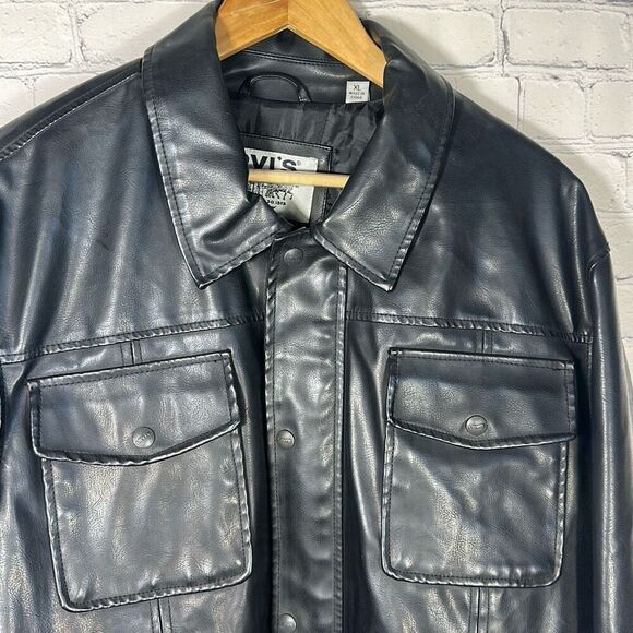 Levi Faux Leather Black Jacket Zippered Closure Vintage Motorcycle Style Size XL - Picture 2 of 12